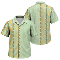 Hawaii Shell Tiare Anthurium Heliconia Lei Family Matching Puletasi and Hawaiian Shirt With Tapa Pattern Baby Green LT05 Son's Shirt Green - Polynesian Pride