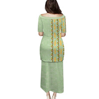 Hawaii Shell Tiare Anthurium Heliconia Lei Family Matching Puletasi and Hawaiian Shirt With Tapa Pattern Baby Green