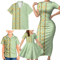 Hawaii Shell Tiare Anthurium Heliconia Lei Family Matching Short Sleeve Bodycon Dress and Hawaiian Shirt With Tapa Pattern Baby Green LT05 - Polynesian Pride