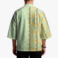 Hawaii Shell Tiare Anthurium Heliconia Lei Kimono With Tapa Pattern Baby Green