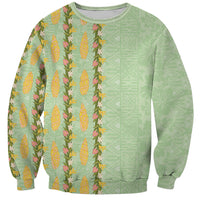 Hawaii Shell Tiare Anthurium Heliconia Lei Sweatshirt With Tapa Pattern Baby Green