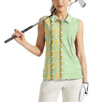 Hawaii Shell Tiare Anthurium Heliconia Lei Women Sleeveless Polo Shirt With Tapa Pattern Baby Green