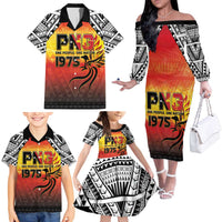Papua New Guinea Independence Day Family Matching Off The Shoulder Long Sleeve Dress and Hawaiian Shirt One People One Nation One PNG LT05 - Polynesian Pride