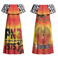 Papua New Guinea Independence Day Family Matching Off Shoulder Maxi Dress and Hawaiian Shirt One People One Nation One PNG LT05 Mom's Dress Yellow - Polynesian Pride