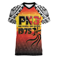 Papua New Guinea Independence Day Women V-Neck T-Shirt One People One Nation One PNG LT05 Female Yellow - Polynesian Pride