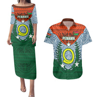 Personalized Vanuatu Penama Province Couples Matching Puletasi Dress and Hawaiian Shirt Vanuatuan Coat Of Arms Polynesian Pattern LT05 Green - Polynesian Pride