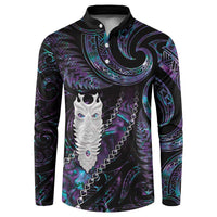 New Zealand Aotearoa Button Sweatshirt Maori Tane Te Waiora Paua Shell Glitter Purple LT05 Purple - Polynesian Pride