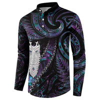 New Zealand Aotearoa Button Sweatshirt Maori Tane Te Waiora Paua Shell Glitter Purple LT05 - Polynesian Pride