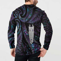 New Zealand Aotearoa Button Sweatshirt Maori Tane Te Waiora Paua Shell Glitter Purple LT05 - Polynesian Pride