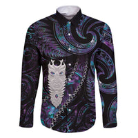 New Zealand Aotearoa Family Matching Off Shoulder Maxi Dress and Hawaiian Shirt Maori Tane Te Waiora Paua Shell Glitter Purple