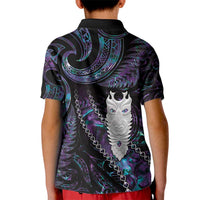 New Zealand Aotearoa Kid Polo Shirt Maori Tane Te Waiora Paua Shell Glitter Purple
