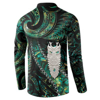 New Zealand Aotearoa Button Sweatshirt Maori Tane Te Waiora Paua Shell Glitter Green LT05 - Polynesian Pride