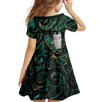 New Zealand Aotearoa Family Matching Off Shoulder Maxi Dress and Hawaiian Shirt Maori Tane Te Waiora Paua Shell Glitter Green LT05 - Polynesian Pride