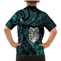 New Zealand Aotearoa Family Matching Mermaid Dress and Hawaiian Shirt Maori Wheku Paua Shell Glitter Turquoise