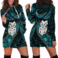 New Zealand Aotearoa Hoodie Dress Maori Wheku Paua Shell Glitter Turquoise LT05 - Polynesian Pride
