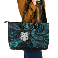New Zealand Aotearoa Leather Tote Bag Maori Wheku Paua Shell Glitter Turquoise LT05 - Polynesian Pride