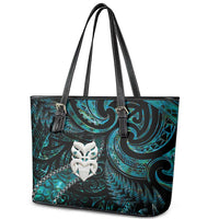 New Zealand Aotearoa Leather Tote Bag Maori Wheku Paua Shell Glitter Turquoise LT05 - Polynesian Pride