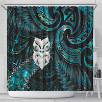 New Zealand Aotearoa Shower Curtain Maori Wheku Paua Shell Glitter Turquoise LT05 - Polynesian Pride