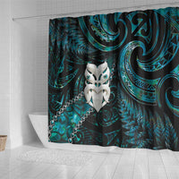 New Zealand Aotearoa Shower Curtain Maori Wheku Paua Shell Glitter Turquoise LT05 - Polynesian Pride