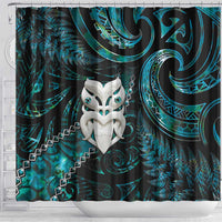 New Zealand Aotearoa Shower Curtain Maori Wheku Paua Shell Glitter Turquoise LT05 - Polynesian Pride