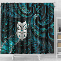 New Zealand Aotearoa Shower Curtain Maori Wheku Paua Shell Glitter Turquoise LT05 - Polynesian Pride