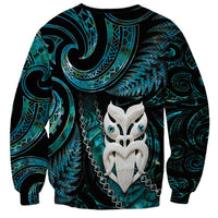 New Zealand Aotearoa Sweatshirt Maori Wheku Paua Shell Glitter Turquoise LT05 - Polynesian Pride