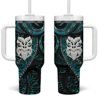 New Zealand Aotearoa Tumbler With Handle Maori Wheku Paua Shell Glitter Turquoise LT05 One Size: 40 oz Turquoise - Polynesian Pride