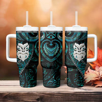 New Zealand Aotearoa Tumbler With Handle Maori Wheku Paua Shell Glitter Turquoise LT05 - Polynesian Pride