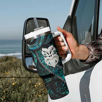 New Zealand Aotearoa Tumbler With Handle Maori Wheku Paua Shell Glitter Turquoise LT05 - Polynesian Pride
