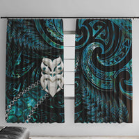 New Zealand Aotearoa Window Curtain Maori Wheku Paua Shell Glitter Turquoise LT05 With Hooks Turquoise - Polynesian Pride