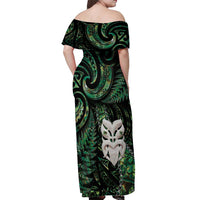 New Zealand Aotearoa Off Shoulder Maxi Dress Maori Wheku Paua Shell Glitter Green LT05 - Polynesian Pride