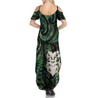 New Zealand Aotearoa Summer Maxi Dress Maori Wheku Paua Shell Glitter Green LT05 - Polynesian Pride