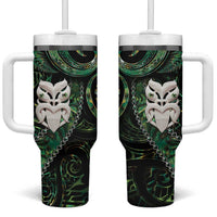 New Zealand Aotearoa Tumbler With Handle Maori Wheku Paua Shell Glitter Green LT05 One Size: 40 oz Green - Polynesian Pride