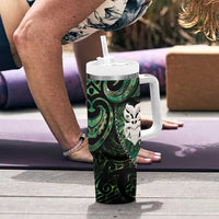 New Zealand Aotearoa Tumbler With Handle Maori Wheku Paua Shell Glitter Green LT05 - Polynesian Pride