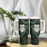 New Zealand Aotearoa Tumbler With Handle Maori Wheku Paua Shell Glitter Green LT05 - Polynesian Pride