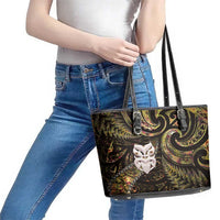 New Zealand Aotearoa Leather Tote Bag Maori Wheku Paua Shell Glitter Gold LT05 - Polynesian Pride