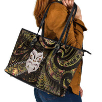 New Zealand Aotearoa Leather Tote Bag Maori Wheku Paua Shell Glitter Gold LT05 - Polynesian Pride