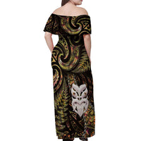New Zealand Aotearoa Off Shoulder Maxi Dress Maori Wheku Paua Shell Glitter Gold LT05 - Polynesian Pride