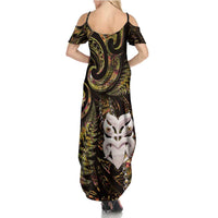 New Zealand Aotearoa Summer Maxi Dress Maori Wheku Paua Shell Glitter Gold LT05 - Polynesian Pride