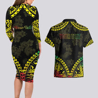 Aloha Tropical Palm Trees Couples Matching Long Sleeve Bodycon Dress and Hawaiian Shirt Reggae Polynesian Pattern LT05 - Polynesian Pride