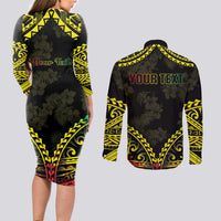 Aloha Tropical Palm Trees Couples Matching Long Sleeve Bodycon Dress and Long Sleeve Button Shirt Reggae Polynesian Pattern LT05 - Polynesian Pride