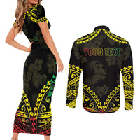 Aloha Tropical Palm Trees Couples Matching Short Sleeve Bodycon Dress and Long Sleeve Button Shirt Reggae Polynesian Pattern LT05 - Polynesian Pride