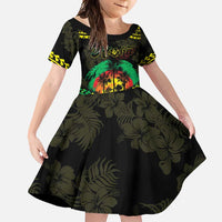 Aloha Tropical Palm Trees Family Matching Off Shoulder Maxi Dress and Hawaiian Shirt Reggae Polynesian Pattern LT05 Daughter's Dress Black - Polynesian Pride