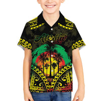 Aloha Tropical Palm Trees Family Matching Puletasi and Hawaiian Shirt Reggae Polynesian Pattern LT05 Son's Shirt Black - Polynesian Pride
