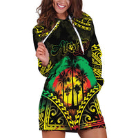 Aloha Tropical Palm Trees Hoodie Dress Reggae Polynesian Pattern LT05 Black - Polynesian Pride