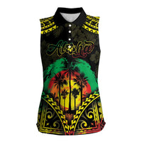 Aloha Tropical Palm Trees Women Sleeveless Polo Shirt Reggae Polynesian Pattern