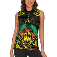 Aloha Tropical Palm Trees Women Sleeveless Polo Shirt Reggae Polynesian Pattern