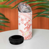 Polynesia Hammerhead Shark 4 in 1 Can Cooler Tumbler Tropical Flowers Tribal Pattern Peach
