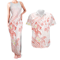 Polynesia Hammerhead Shark Couples Matching Tank Maxi Dress and Hawaiian Shirt Tropical Flowers Tribal Pattern Peach LT05 Peach - Polynesian Pride