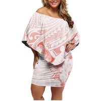 Polynesia Hammerhead Shark Family Matching Off Shoulder Short Dress and Hawaiian Shirt Tropical Flowers Tribal Pattern Peach LT05 Mom's Dress Peach - Polynesian Pride